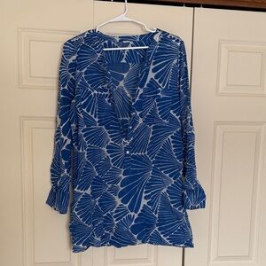 J. Crew Blue and White Leaf Print Blouse